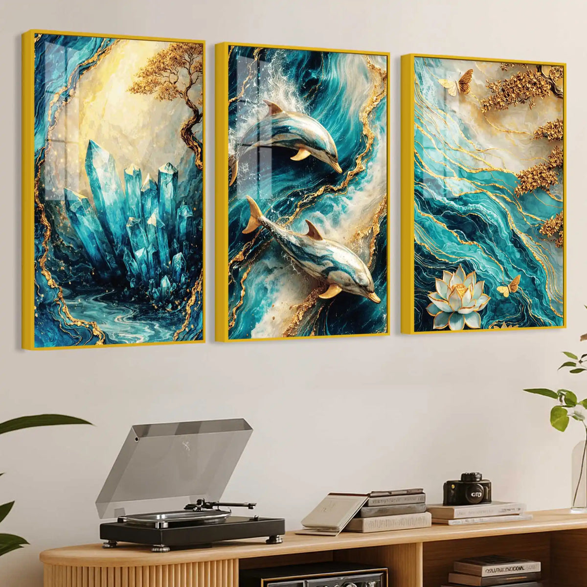 Premium Blue Ocean Nature Acrylic Wall Painting Set of 3