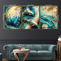 Premium Blue Ocean Nature Acrylic Wall Painting Set of 3