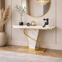 Premium Bold Marble Console Table with Artistic Twisting Gold Frame