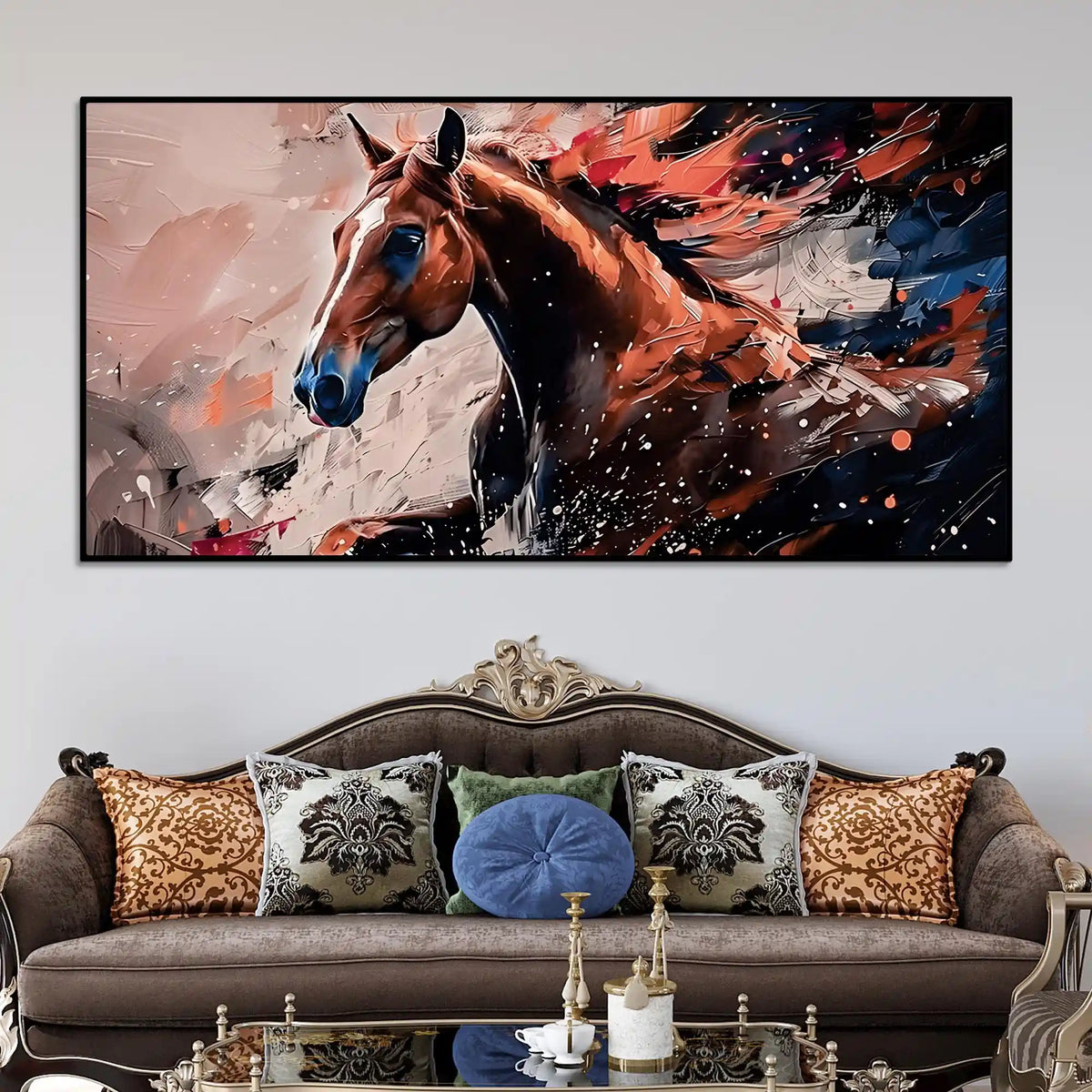 Premium Brown Horse Canvas Wall Art Abstract Painting for Bedroom