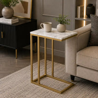 Premium C-Shaped White Marble Designer Side Table