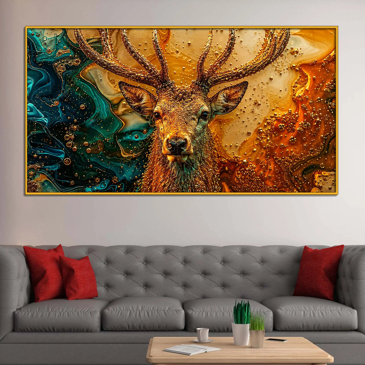 Premium Deer Floating Frame Crystal Wall Décor Painting