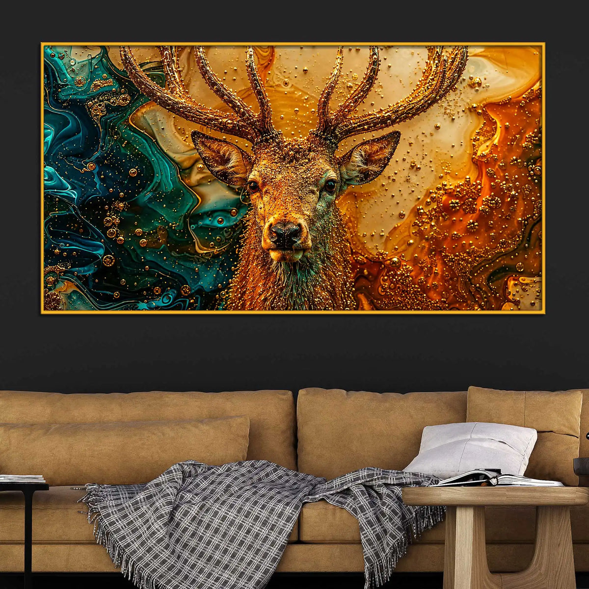 Premium Deer Floating Frame Crystal Wall Décor Painting