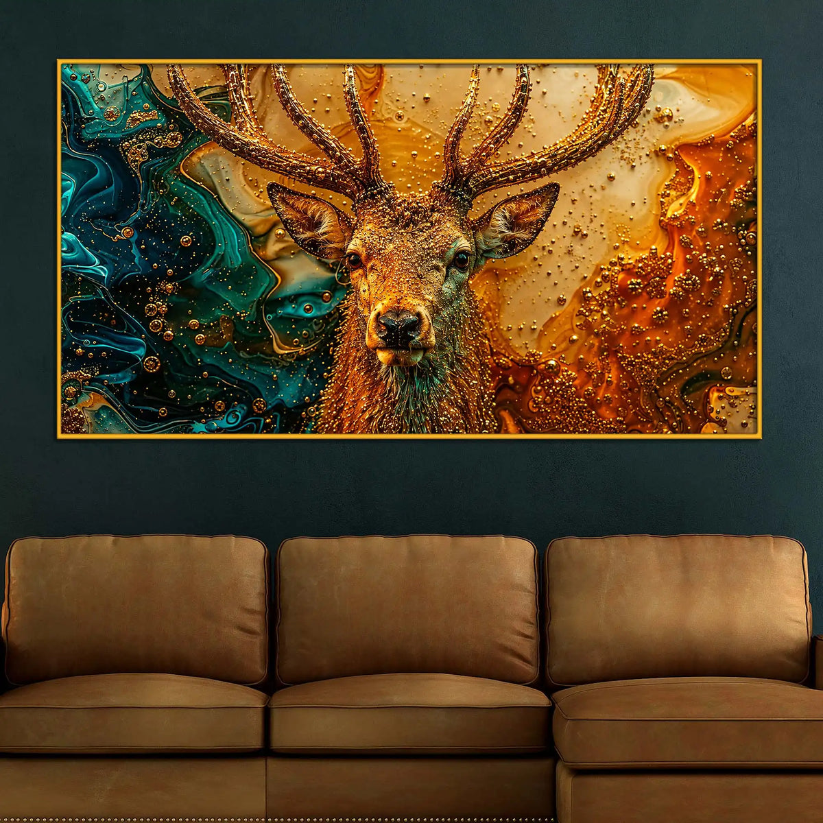 Premium Deer Floating Frame Crystal Wall Décor Painting