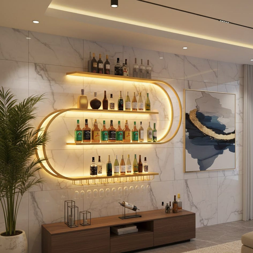 Premium Designer Bar Wall Shelf with LED Light