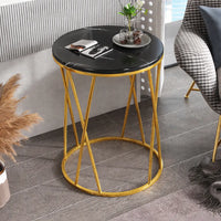 Premium Designer Round Shaped Golden Artistic Side Table with Black Marble