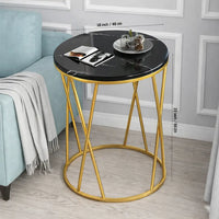 Premium Designer Round Shaped Golden Artistic Side Table with Black Marble