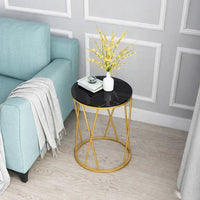 Premium Designer Round Shaped Golden Artistic Side Table with Black Marble