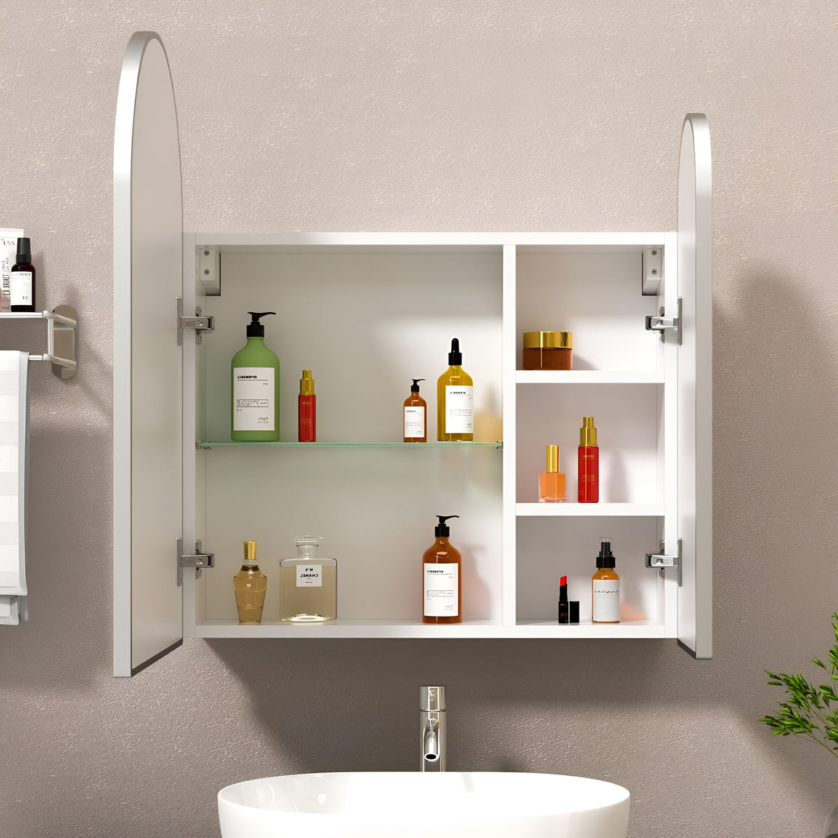 Premium Dual Arched Bathroom Storage Mirror with Grey Finish
