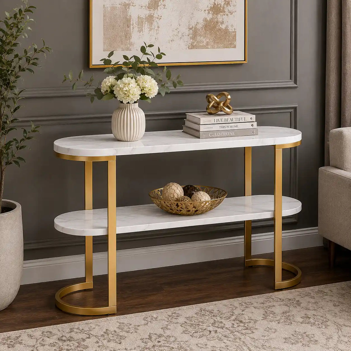 Premium Entryway Console Table with Marble Top