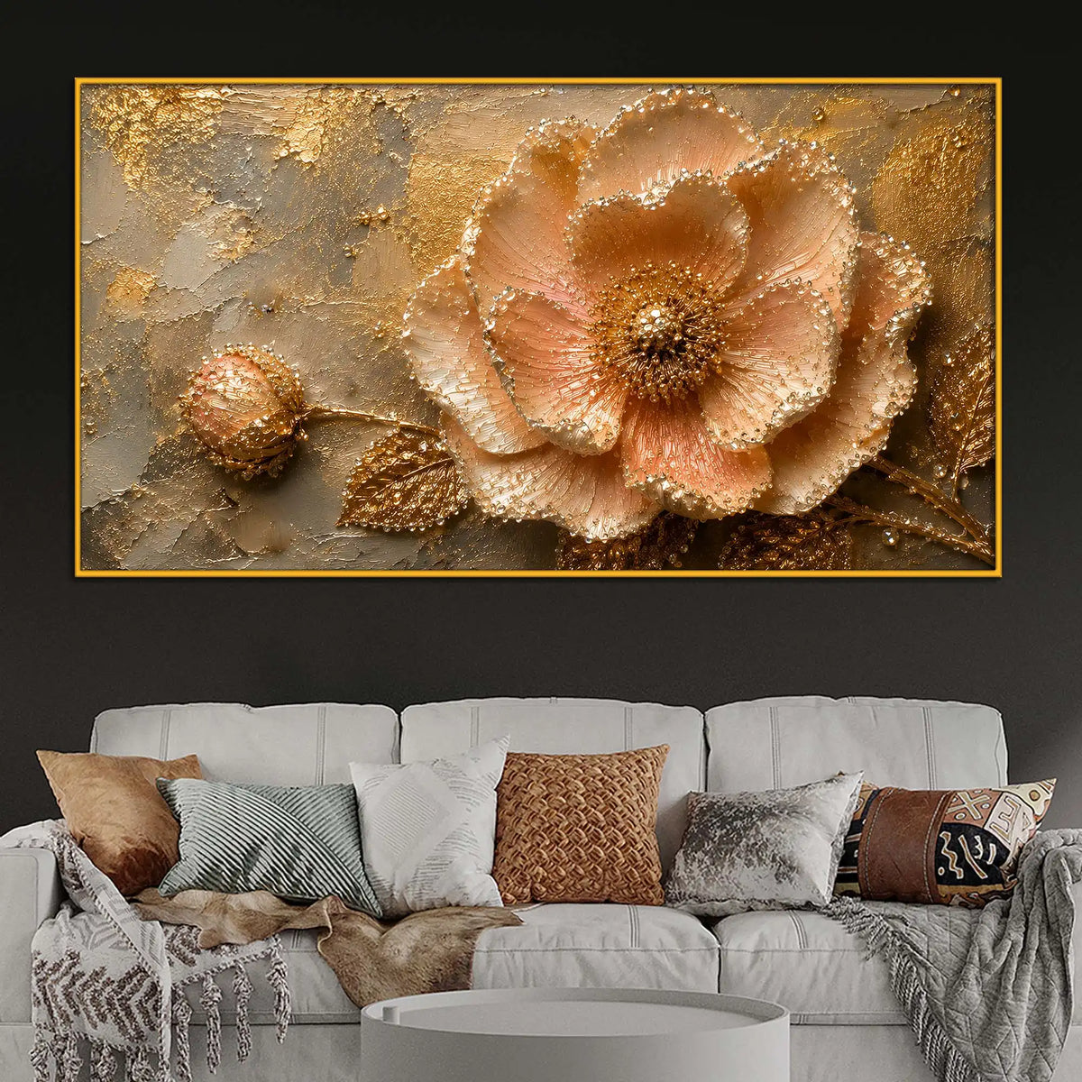 Premium Floral Crystal Floating Frame Wall Painting