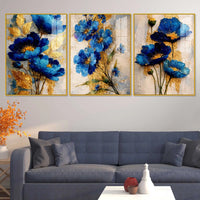 Premium Floral Triptych Artwork Acrylic Floating Frame Wall Painting Set of 3