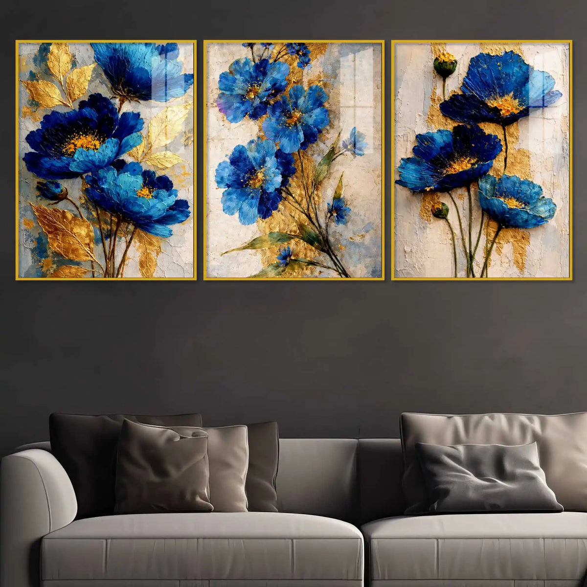 Premium Floral Triptych Artwork Acrylic Floating Frame Wall Painting Set of 3