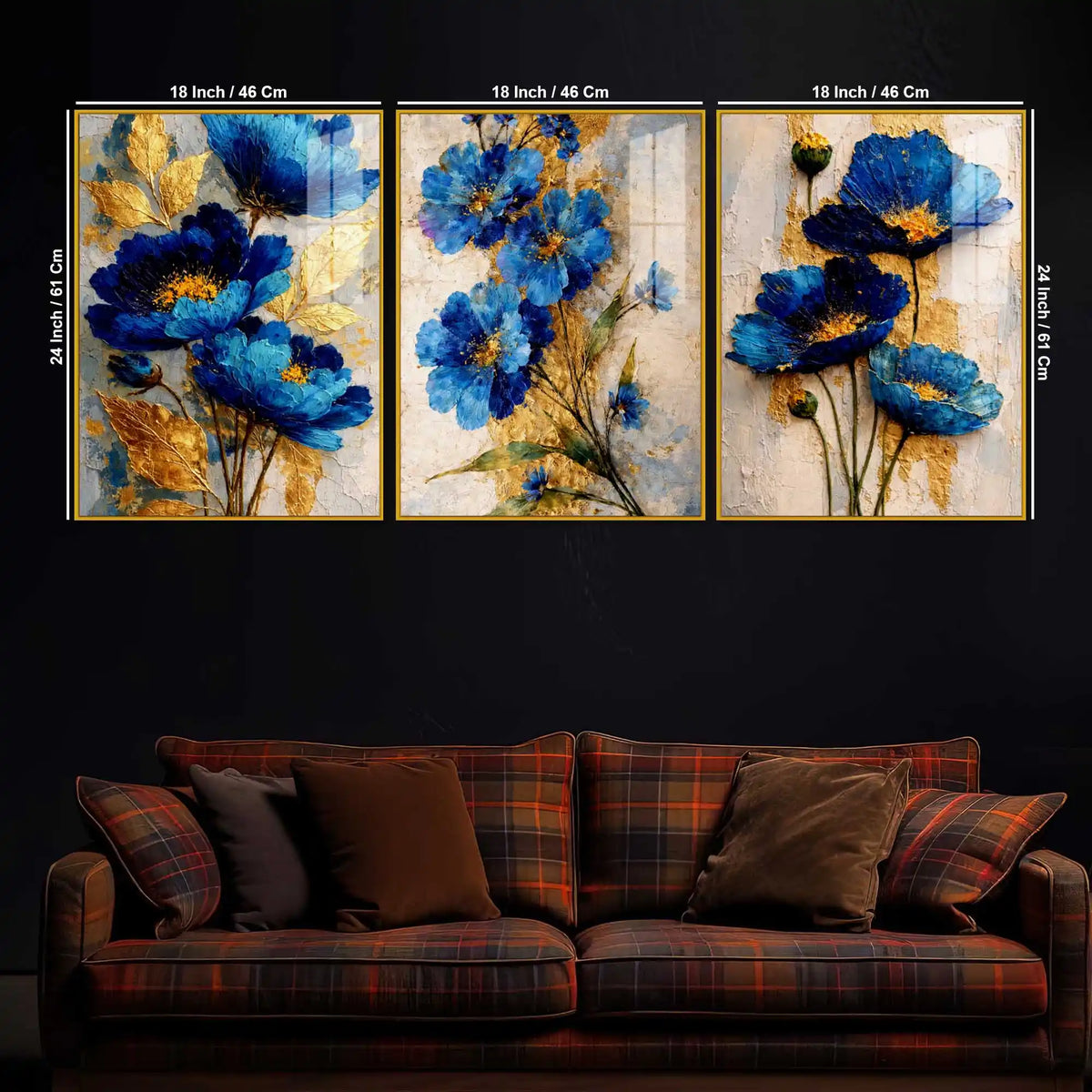 Premium Floral Triptych Artwork Acrylic Floating Frame Wall Painting Set of 3