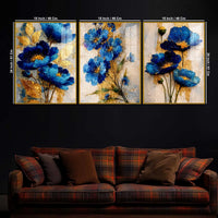 Premium Floral Triptych Artwork Acrylic Floating Frame Wall Painting Set of 3