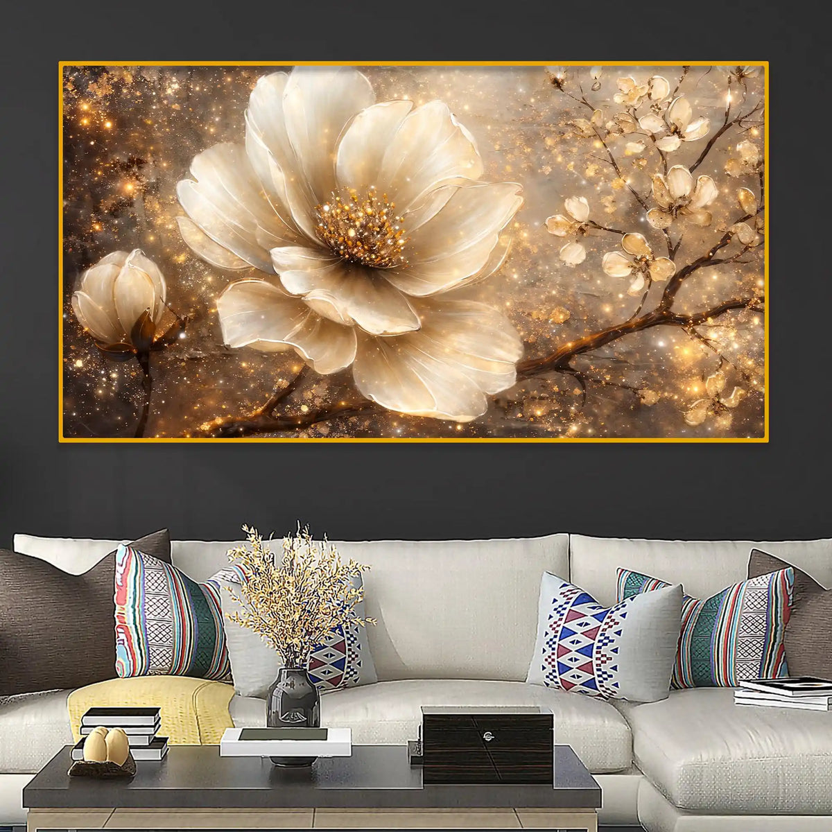 Premium Flower Crystal Glass Décor Wall Painting