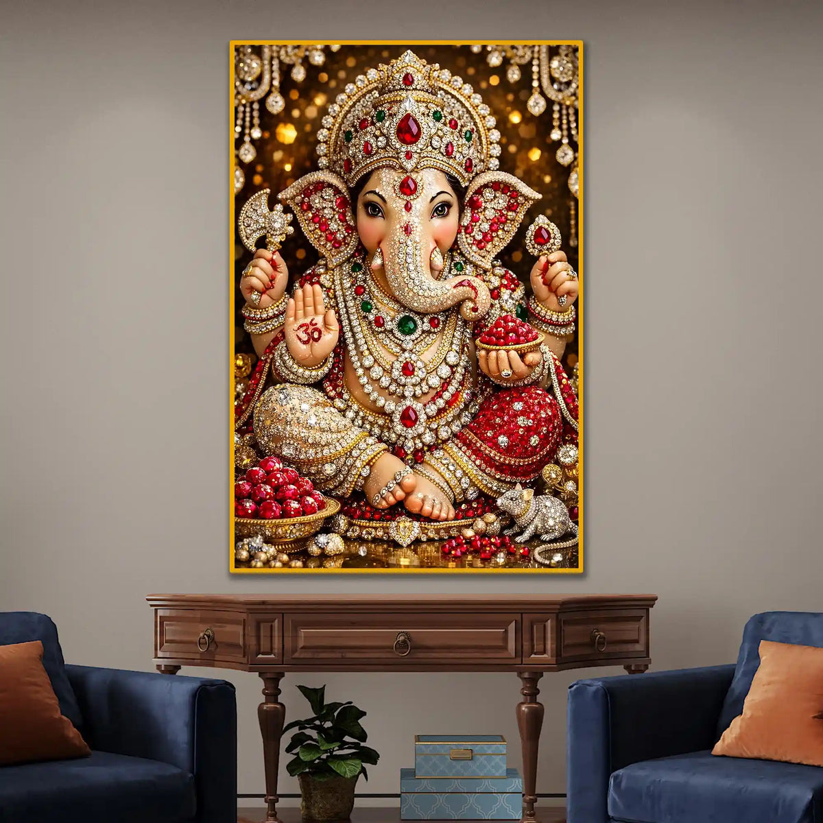 Premium Ganesha Artwork Floating Frame Crystal Wall Painting