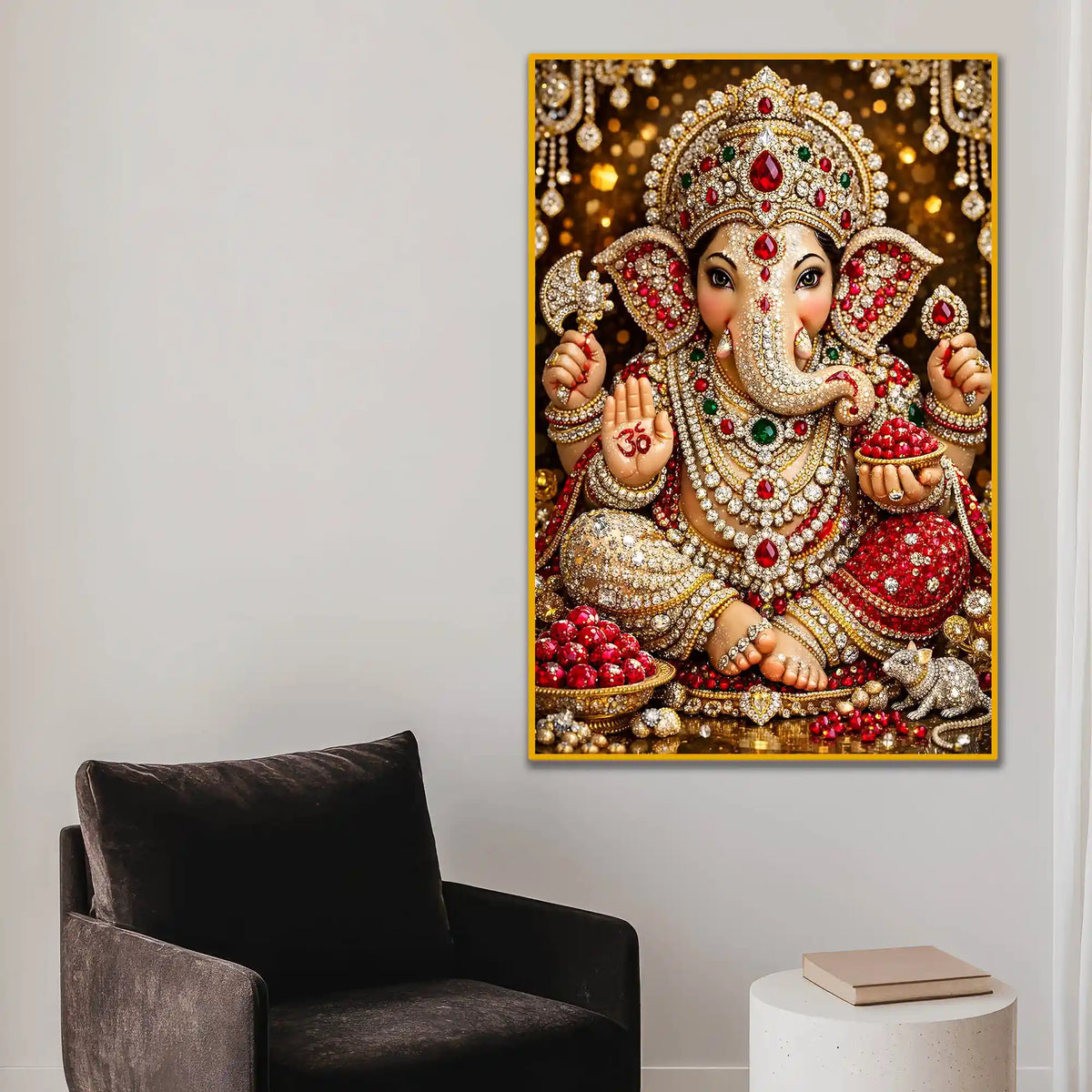 Premium Ganesha Artwork Floating Frame Crystal Wall Painting
