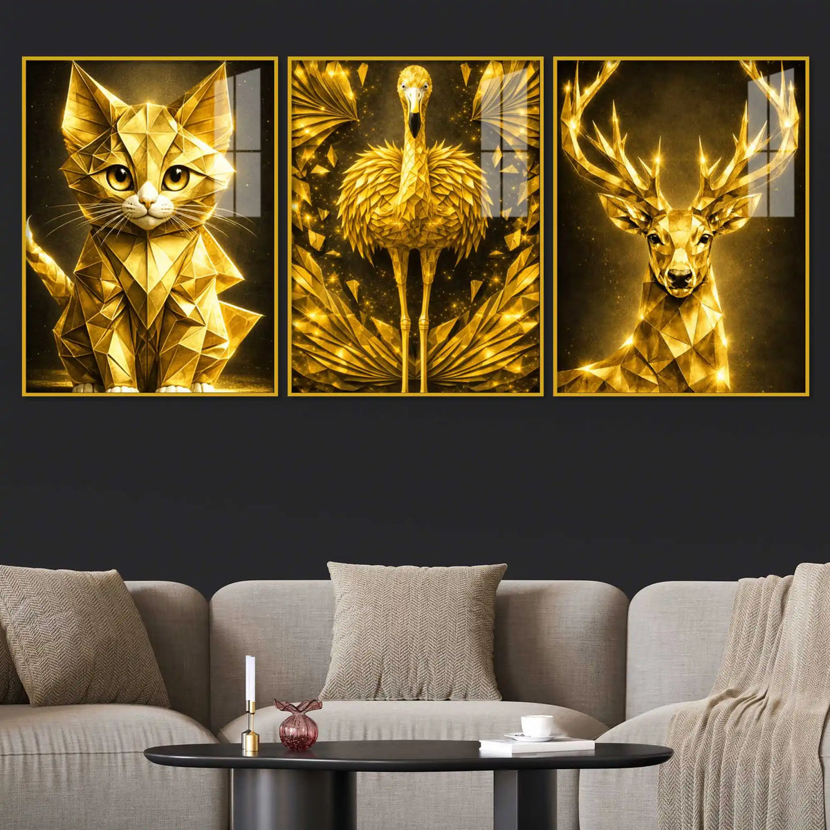 Premium Geometric Animal Acrylic Painting Set of 3