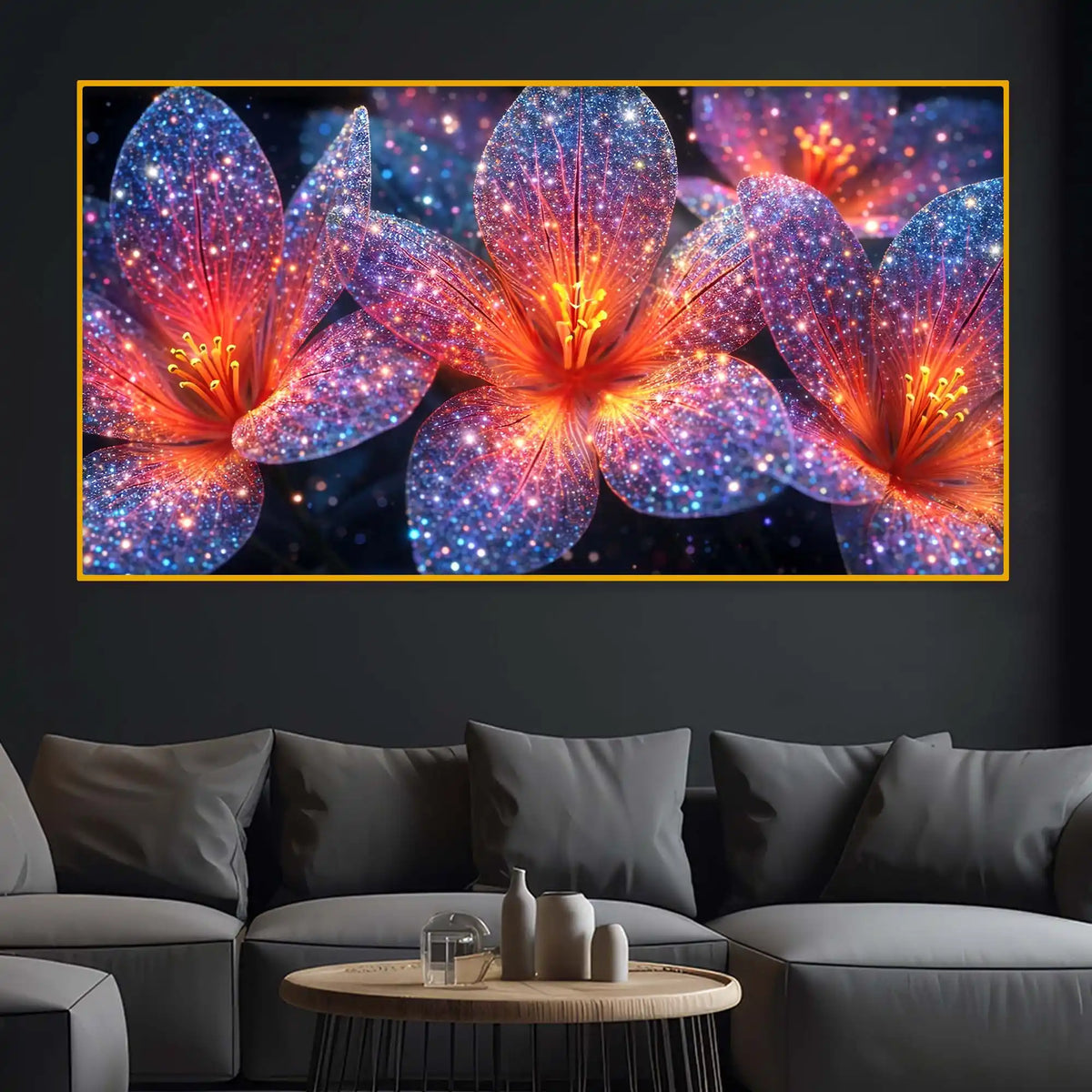 Premium Glowing Floral Crystal Glass Wall Painting for Living Room Décor