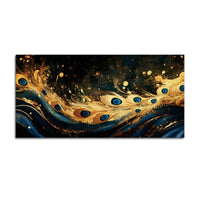 Premium Gold Blue Peacock Feather Abstract Canvas Wall Painting