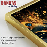 Premium Gold Blue Peacock Feather Abstract Canvas Wall Painting