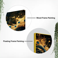 Premium Gold Blue Peacock Feather Abstract Canvas Wall Painting