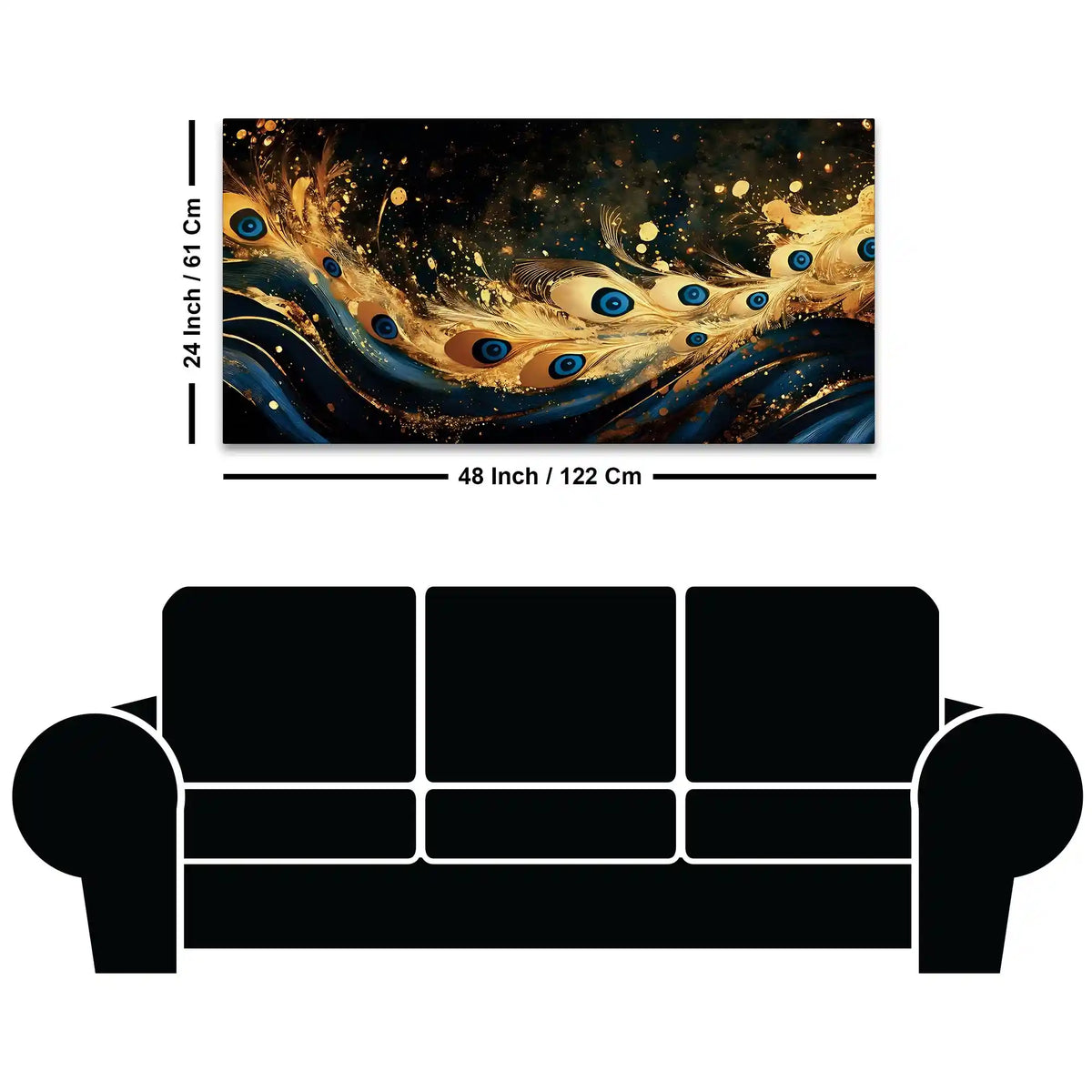 Premium Gold Blue Peacock Feather Abstract Canvas Wall Painting