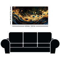 Premium Gold Blue Peacock Feather Abstract Canvas Wall Painting