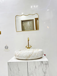 Premium Gold Finish Wall Mirror | Designer Vanity & Wash Area Mirror