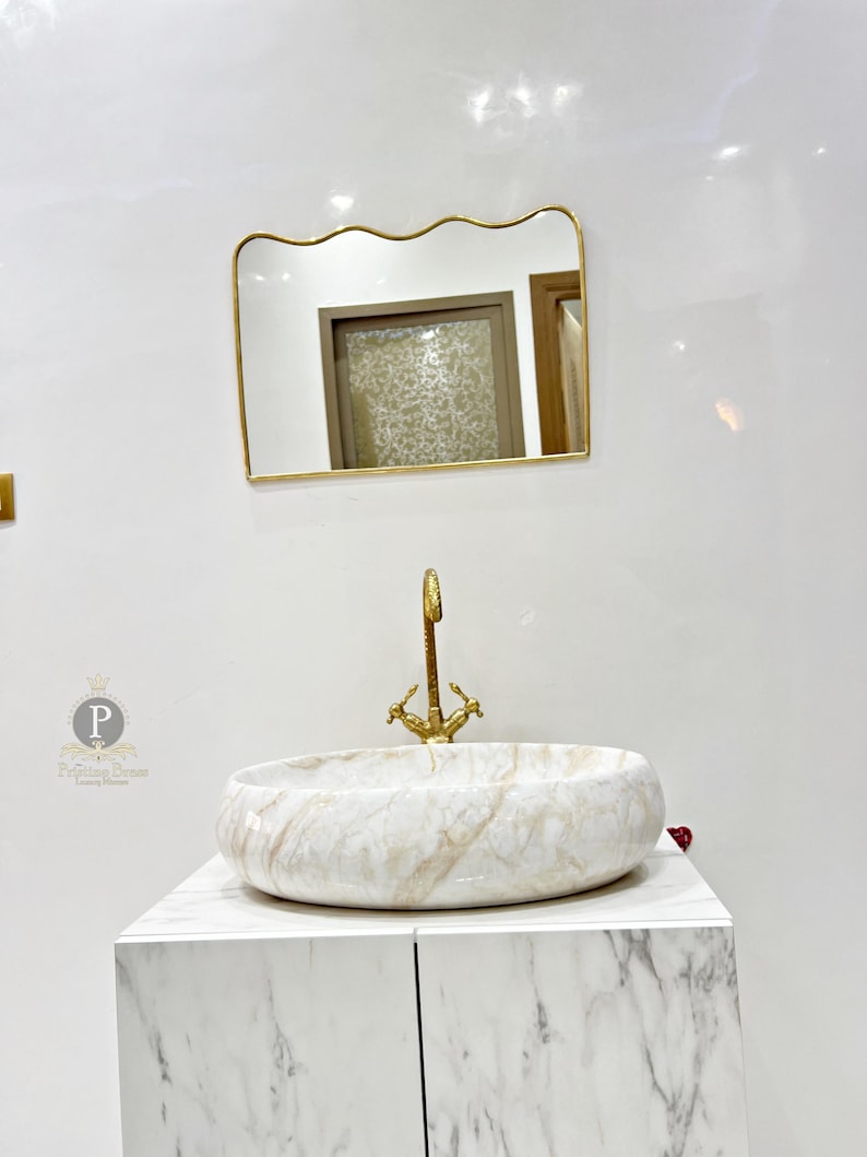 Premium Gold Finish Wall Mirror | Designer Vanity & Wash Area Mirror