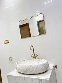 Premium Gold Finish Wall Mirror | Designer Vanity & Wash Area Mirror