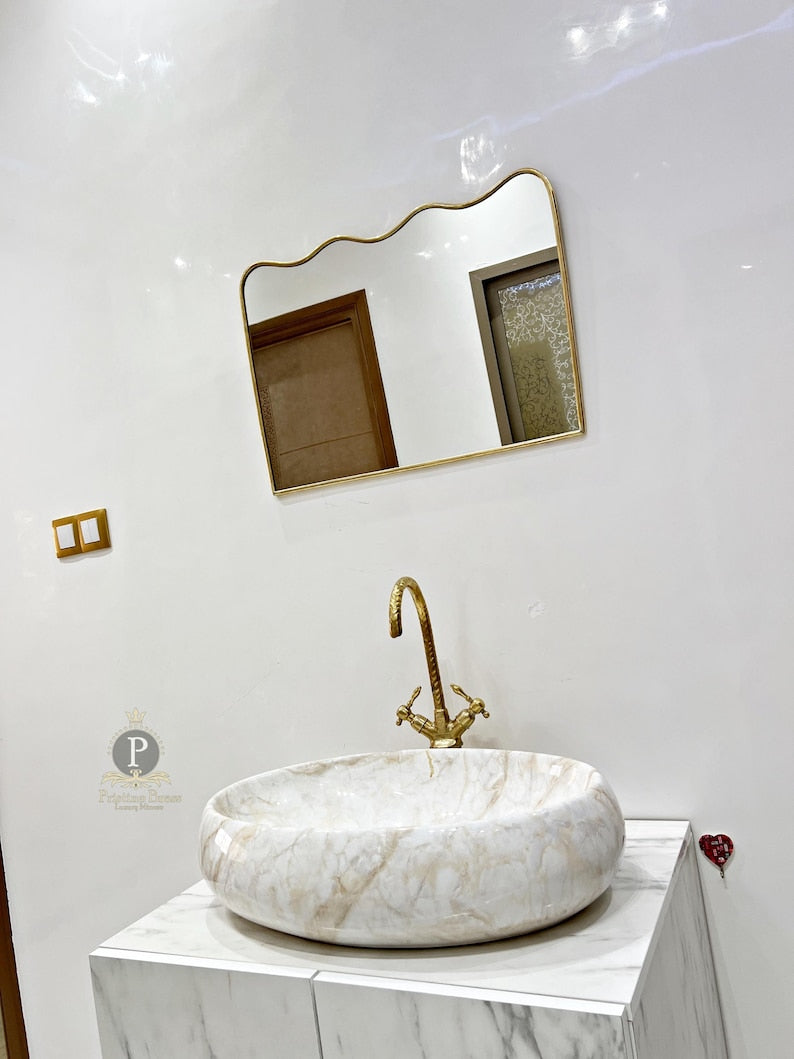 Premium Gold Finish Wall Mirror | Designer Vanity & Wash Area Mirror