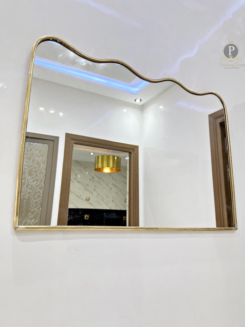 Premium Gold Finish Wall Mirror | Designer Vanity & Wash Area Mirror