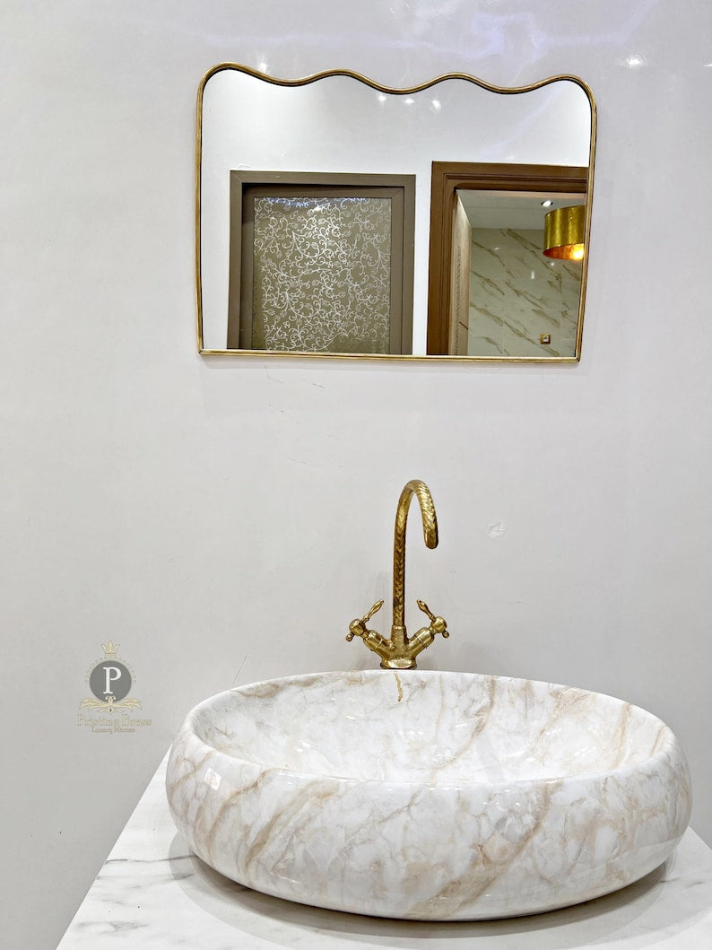 Premium Gold Finish Wall Mirror | Designer Vanity & Wash Area Mirror
