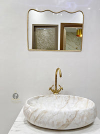 Premium Gold Finish Wall Mirror | Designer Vanity & Wash Area Mirror