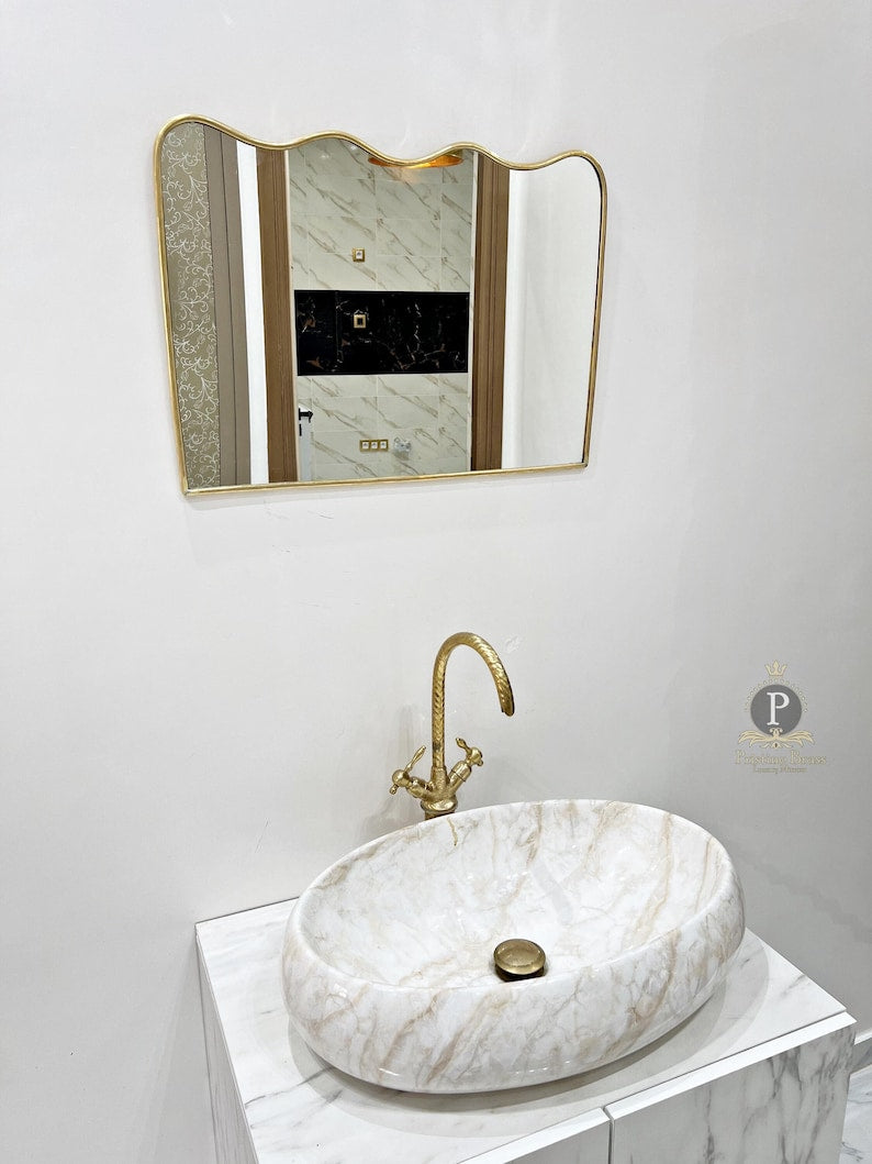 Premium Gold Finish Wall Mirror | Designer Vanity & Wash Area Mirror
