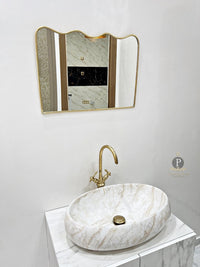 Premium Gold Finish Wall Mirror | Designer Vanity & Wash Area Mirror