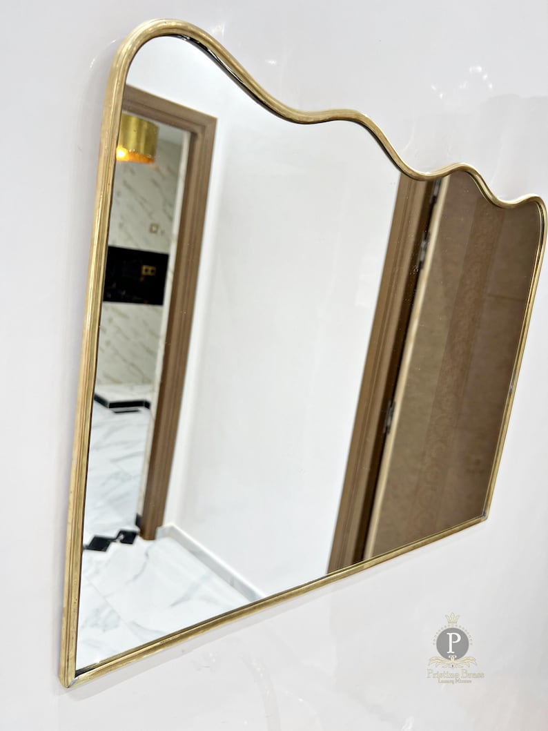 Premium Gold Finish Wall Mirror | Designer Vanity & Wash Area Mirror