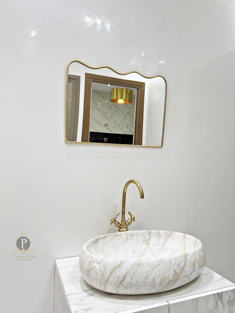 Premium Gold Finish Wall Mirror | Designer Vanity & Wash Area Mirror