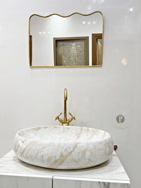 Premium Gold Finish Wall Mirror | Designer Vanity & Wash Area Mirror