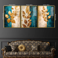 Premium Gold Leaves Wall Art Floating Acrylic Painting Set of 3
