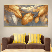 Premium Golden and Silver Feather Abstract Canvas Wall Painting