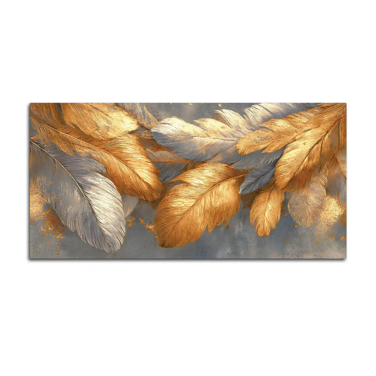 Premium Golden and Silver Feather Abstract Canvas Wall Painting