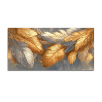 Premium Golden and Silver Feather Abstract Canvas Wall Painting