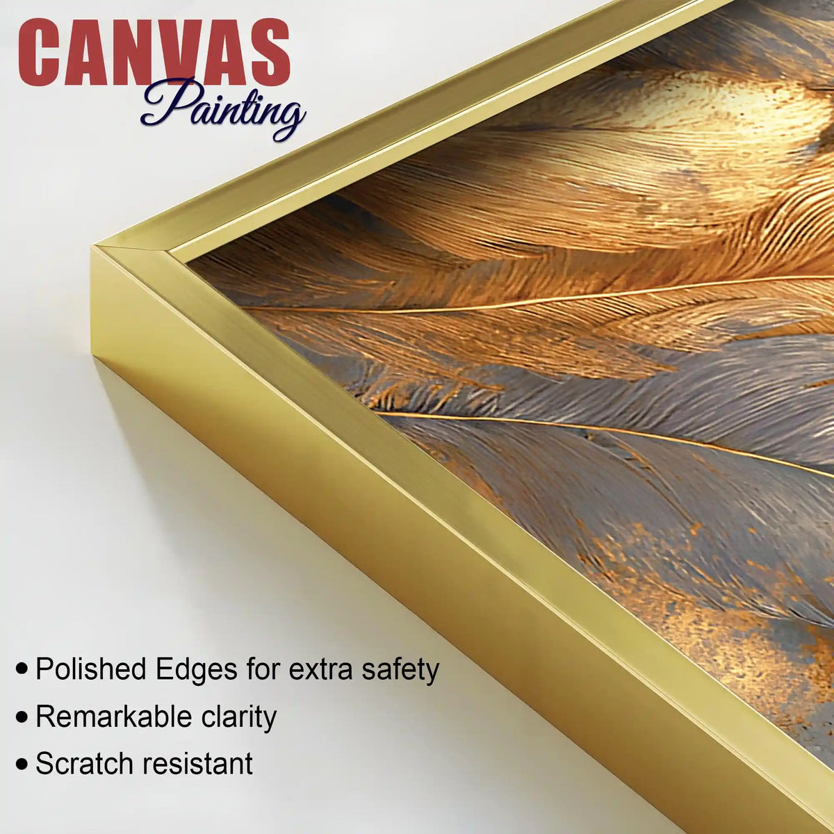 Premium Golden and Silver Feather Abstract Canvas Wall Painting