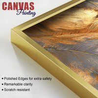 Premium Golden and Silver Feather Abstract Canvas Wall Painting
