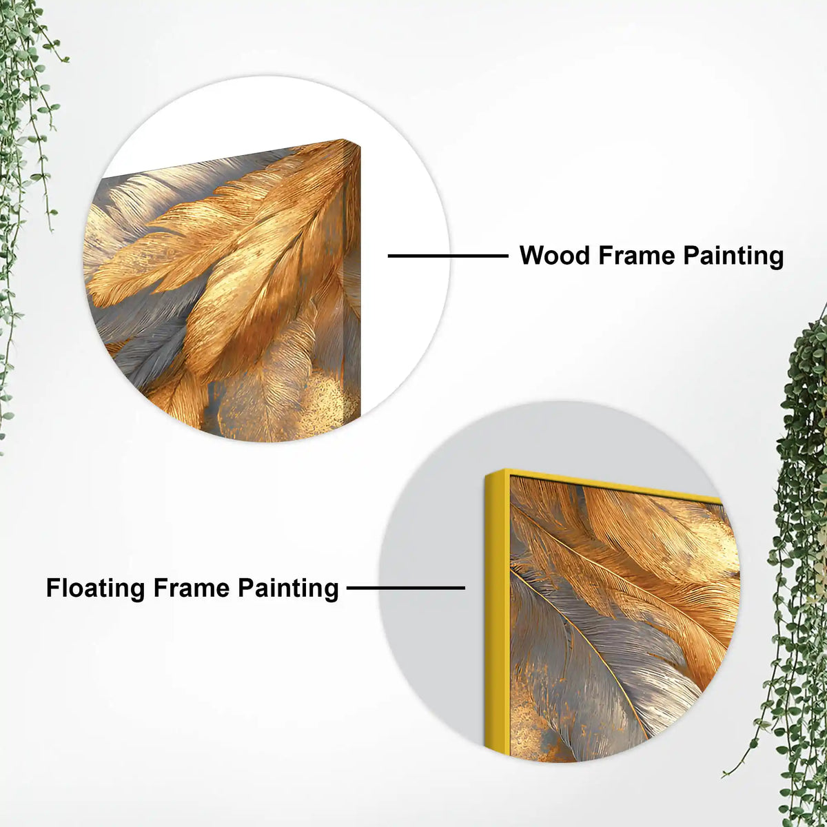 Premium Golden and Silver Feather Abstract Canvas Wall Painting