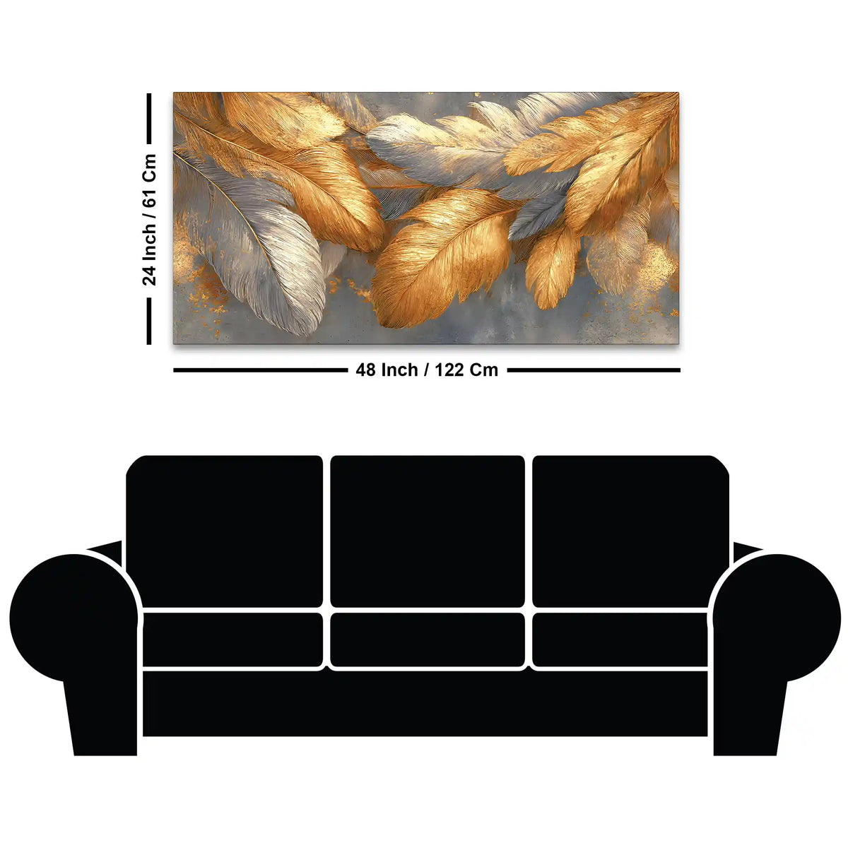 Premium Golden and Silver Feather Abstract Canvas Wall Painting