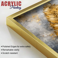 Premium Golden Feather & Tropical Leaves Acrylic Floating Wall Painting Set of 2